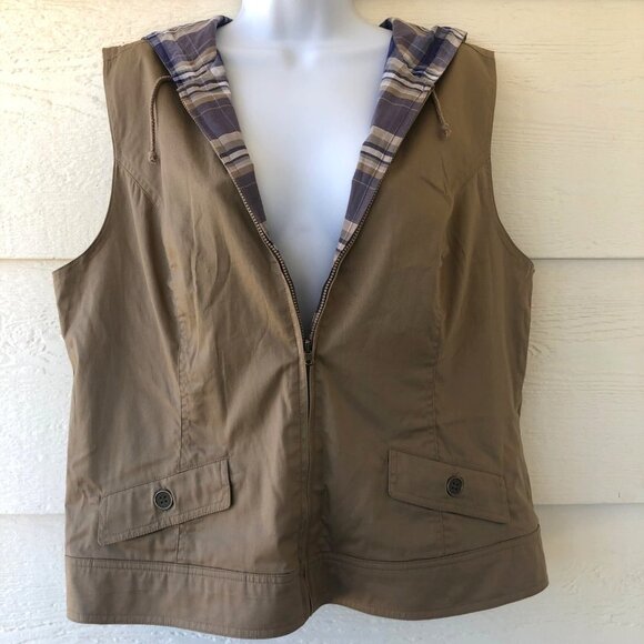NWT! Christopher & Banks Size L Reversible Hooded Zip Front Vest - Picture 2 of 16